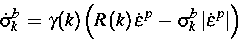 \begin{displaymath}
\dot{\sigma}_k^b\,=\,\gamma (k)
\left(R\left(k\right)\dot{\v...
...p\,-\,\sigma^b_k\left\vert\dot{\varepsilon}^p\right\vert\right)\end{displaymath}