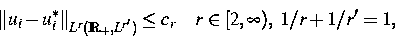 \begin{displaymath}
\Vert u_i-u_i^*\Vert _{L^r(\IR_+,L^{r'})}\le c_r\quad r\in[2,\infty),\,\,
1/r+1/r'=1,\end{displaymath}