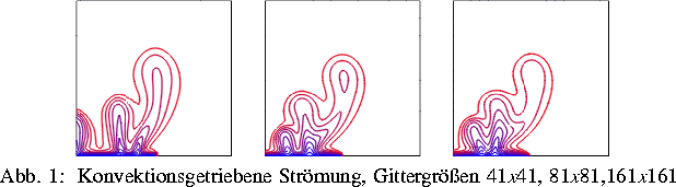 \DreiProjektbilder [h]{0.2\textwidth}{b41x41.eps}{b81x81.eps}{b161x161.eps}{
Konvektionsgetriebene Strmung, Gittergren
$41x41$, $81x81$,$161x161$}
