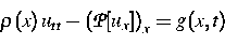 \begin{displaymath}
 \rho(x)\,u_{tt} - \left({\cal P} [u_x]\right)_x = g(x,t)\end{displaymath}