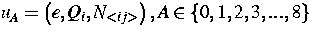 $u_{A}=\left(
e,Q_{i},N_{<ij\gt}\right) ,A\in \{0,1,2,3,...,8\}$