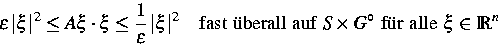 \begin{displaymath}
\varepsilon \, \vert \xi \vert^2 \le A \xi \cdot \xi
\le \df...
...f } S \times G^{\circ}
\mbox{ f\uml {u}r alle } \xi \in {\IR}^n\end{displaymath}