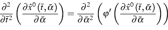 \begin{displaymath}
\frac{\partial ^{2}}{\partial \bar{t}^{2}}\left( \frac{\part...
 ...{t},\bar{\alpha}\right) }{\partial \bar{\alpha}}\right) \right)\end{displaymath}