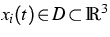 $x_i(t)\!\in\! D\!\subset\!{\mathbb R}^3$