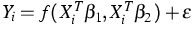 $\,Y_i=f(\,X_{i}^T \beta_1, X_{i}^T \beta_2\,) + \varepsilon \,$