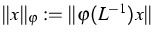 $\Vert x \Vert _{\varphi}:= \Vert \varphi(L^{-1}) x \Vert _{}$