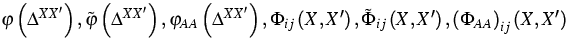 $\varphi \left(
\Delta ^{XX^{\prime }}\right) ,\tilde{\varphi}\left( \Delta ^{XX...
 ...,X^{\prime
}\right) ,\left( \Phi _{AA}\right) _{ij}\left( X,X^{\prime }\right) $