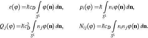 \begin{eqnarray}
e(\varphi )=\hbar {c_{D}}\int\limits_{S^{1}}\varphi (\mathbf{n}...
 ...}\int\limits_{S^{1}}n_{i}n_{j}\varphi (\mathbf{n})\,d{\mathbf{n}}.\end{eqnarray}
