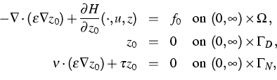 \begin{displaymath}
\begin{array}
{rcll}
\displaystyle-\nabla\cdot (\varepsilon\...
 ...
\displaystyle \text{on } (0,\infty)\times\Gamma_N,\end{array} \end{displaymath}