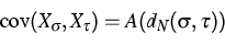 \begin{displaymath}
\hbox{cov}(X_\sigma,X_\tau)=A(d_N(\sigma,\tau)) \end{displaymath}