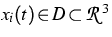 $x_i(t)\!\in\! D\!\subset\!{\cal R}^3$