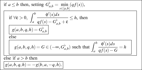 \fbox{\begin{tabular}{l}
if $a\le b$ then, setting $\displaystyle G_{a,b}^\flat...
...}\\
else if $a>b$ then \\
\fbox{$g(a,b,q,h) = -g(b,a,-q,h)$.}
\end{tabular} }